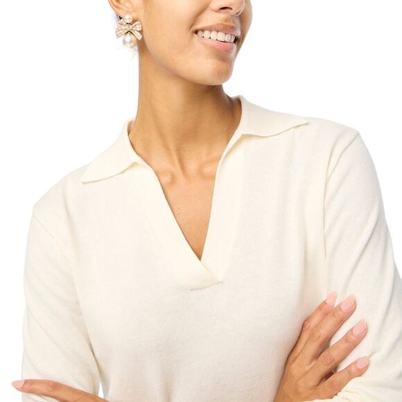 J.Crew Ivory Cotton Collared V-Neck Sweater Polo XL NWT Lightweight Knit - Picture 3 of 7